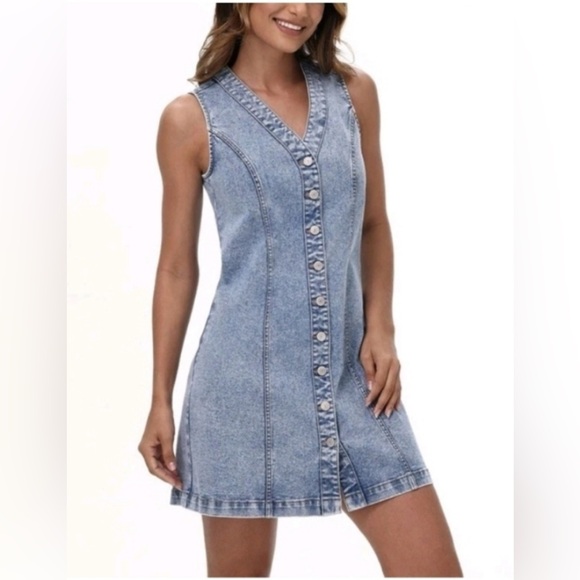 Frye Dresses & Skirts - Frye Women's Light Blue Denim Mini Dress sz L NWT